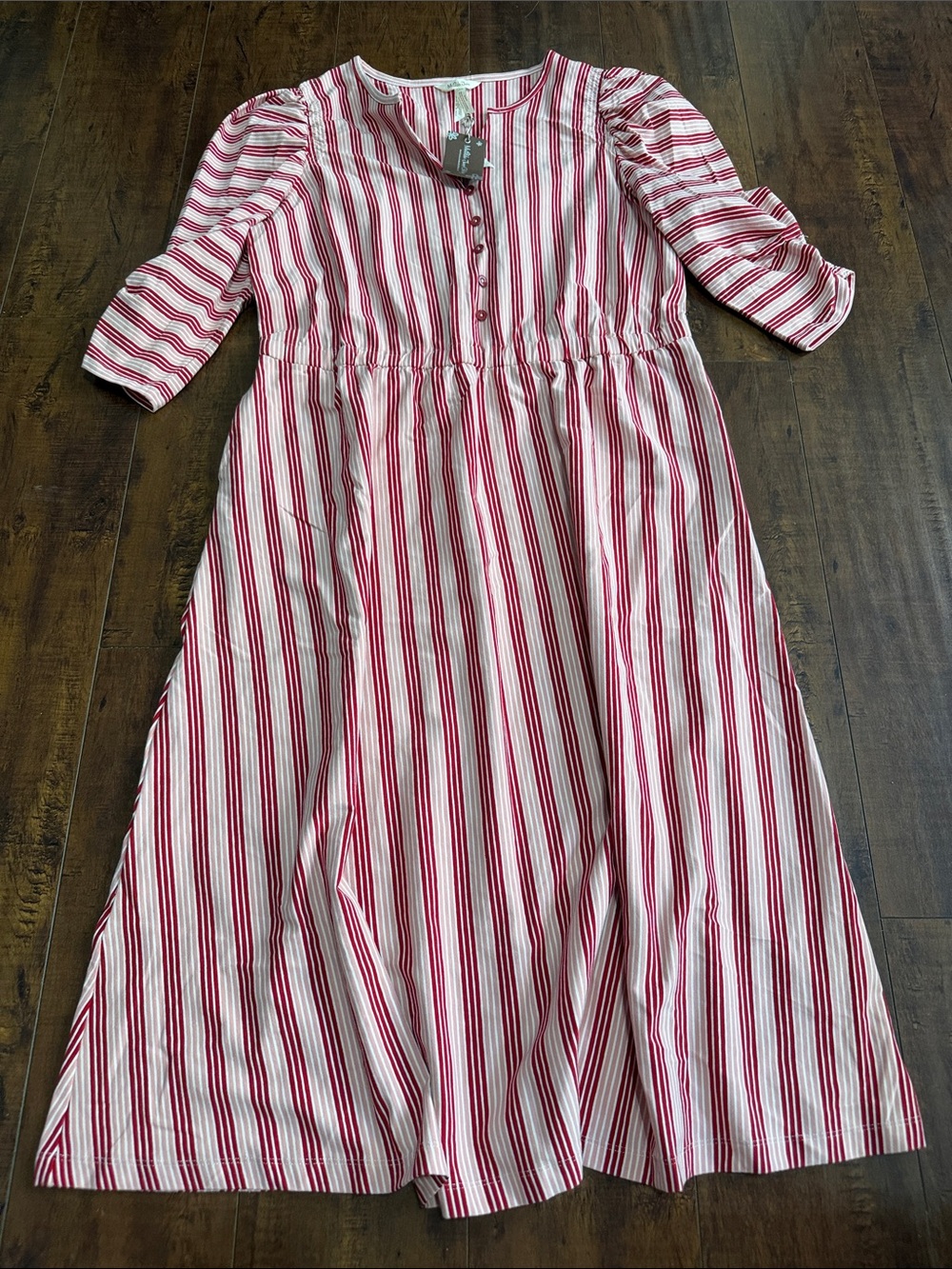 Matilda Jane Red & White Striped Midi Dress with Puff Sleeves